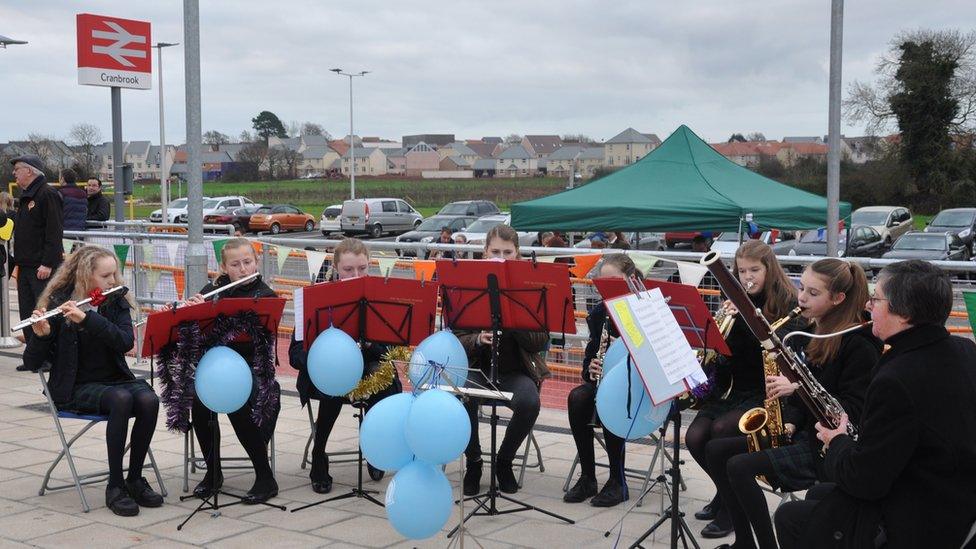 Maynard School band playing at the opening of Cranbrook station