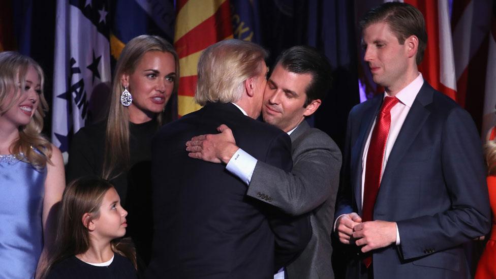 President Trump and son Donald Trump Junior embrace at the Republican convention in 2016