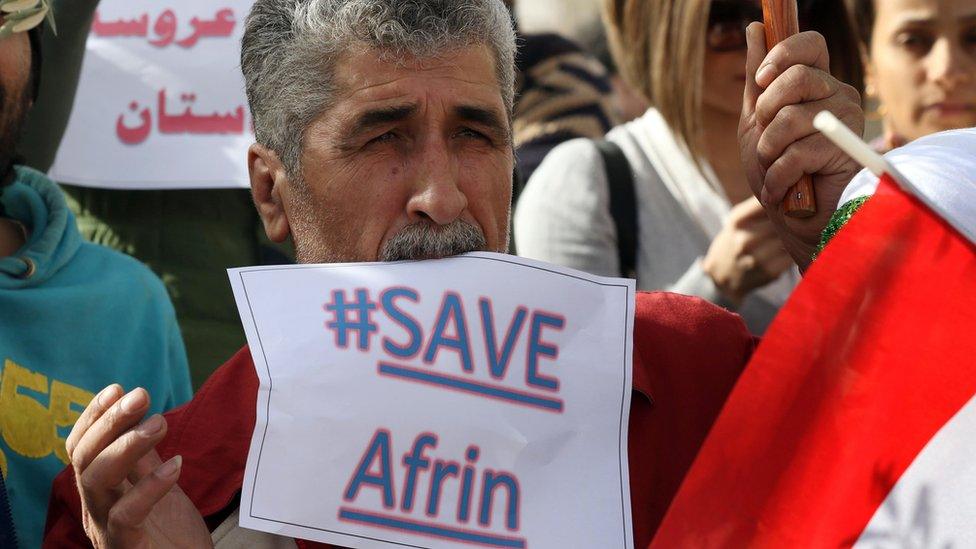 Iraqi Kurds protest against the Turkish assault on Afrin in the Kurdish-controlled Iraqi city of Irbil (23 January 2018)