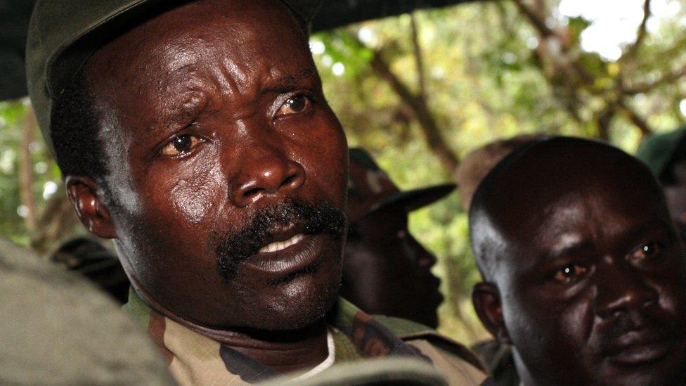 A file photo taken on November 12, 2006, shows the leader of the Lord's Resistance Army (LRA), Joseph Kony, answering journalists" questions in Ri-Kwamba, southern Sudan