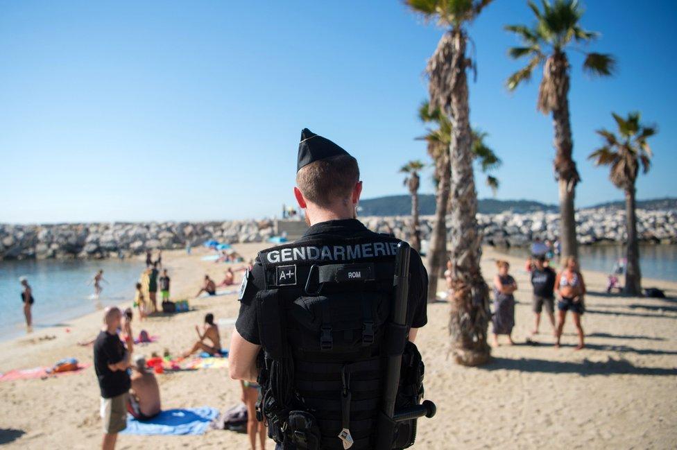 French policeman on Toulon beach, 14 Aug 16