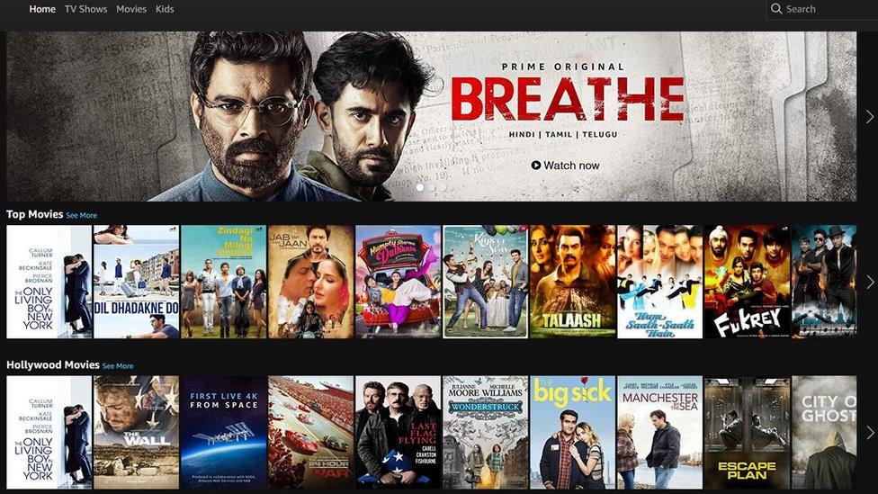 The India homepage for Amazon prime video