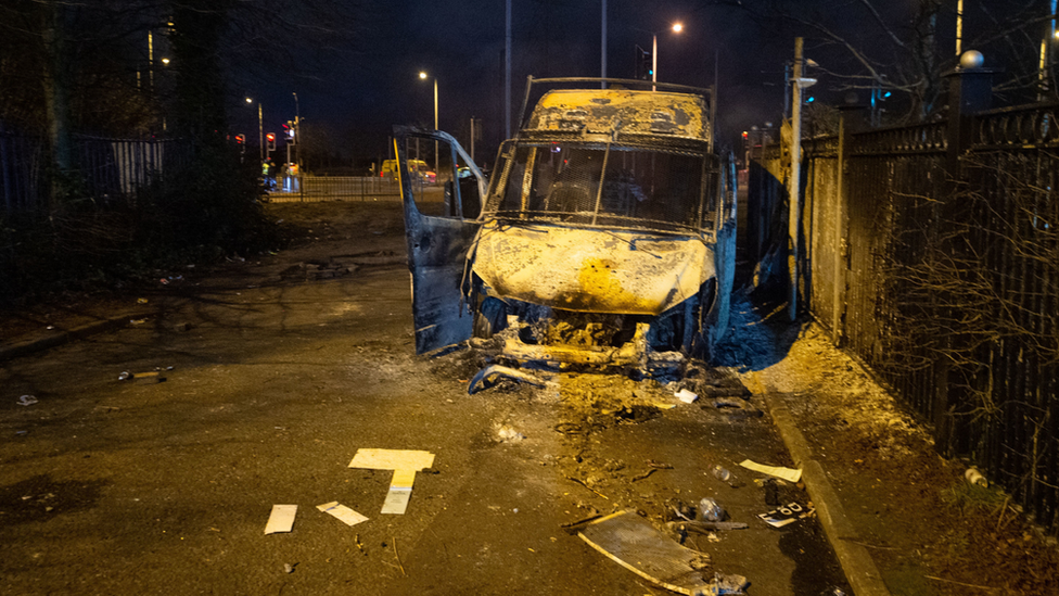 Burnt out police van