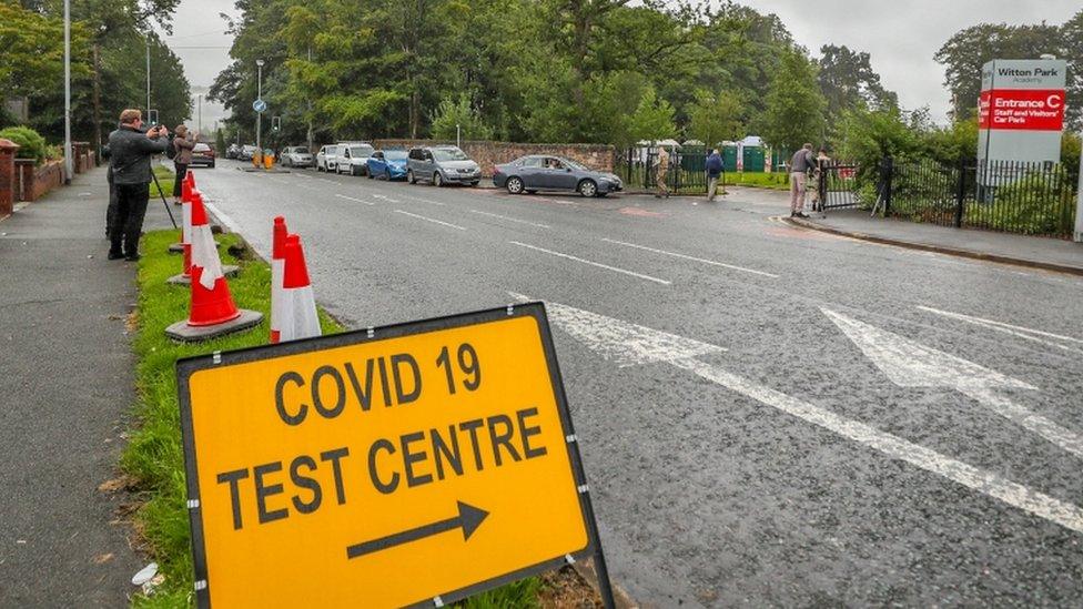 A mobile testing centre at Witton Park High School in Blackburn and Darwen,