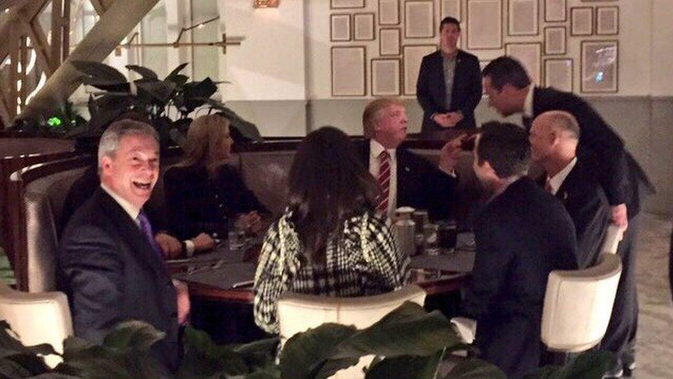 Nigel Farage, Donald Trump and others at a dinner table