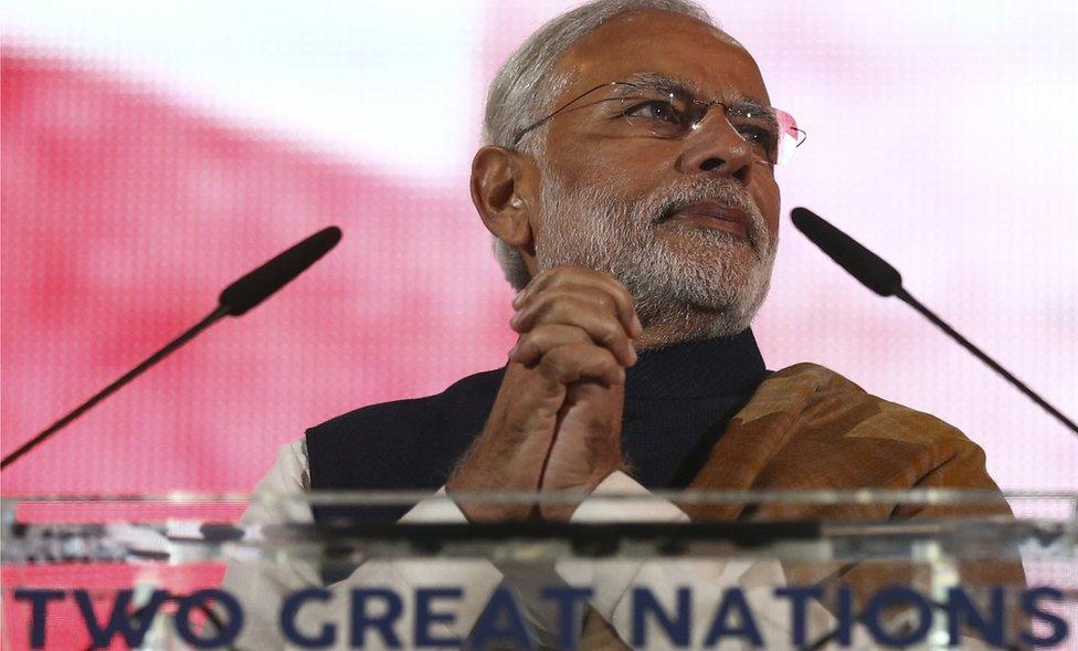 Narendra Modi on stage at Wembley