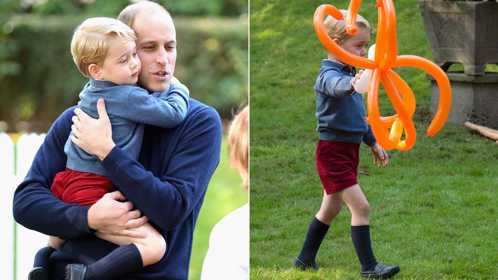 George with his dad Prince William and with a balloon