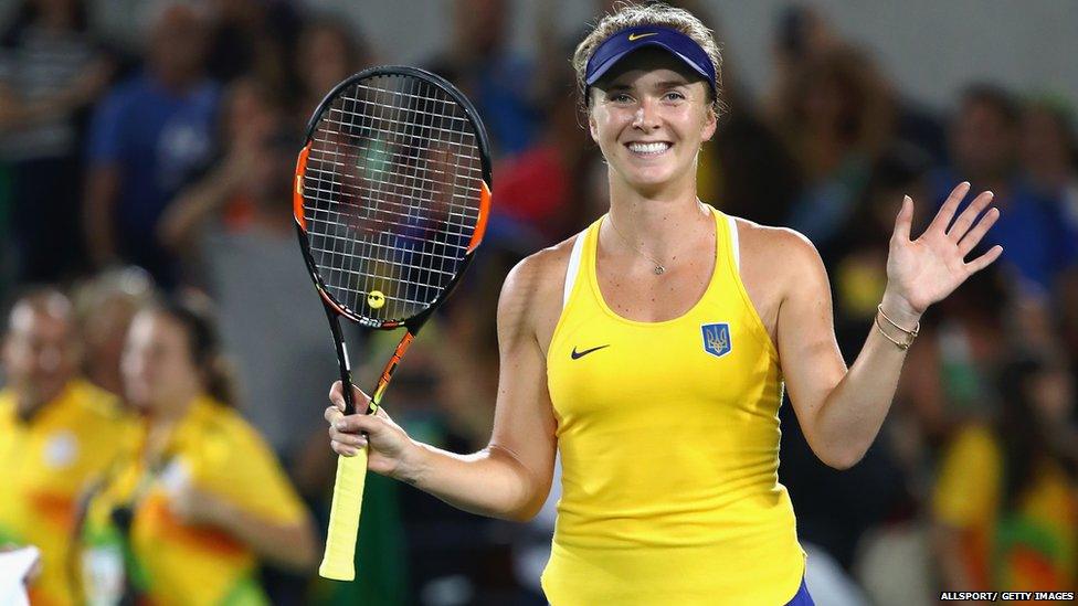 Elina Svitolina celebrates after beating Serena Williams