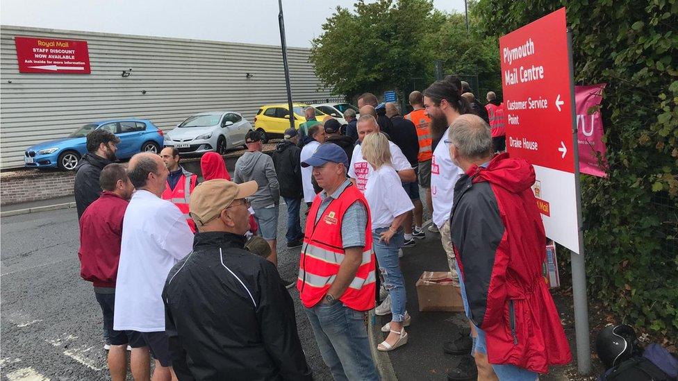 Pickets at Royal Mail depot in Plymouth