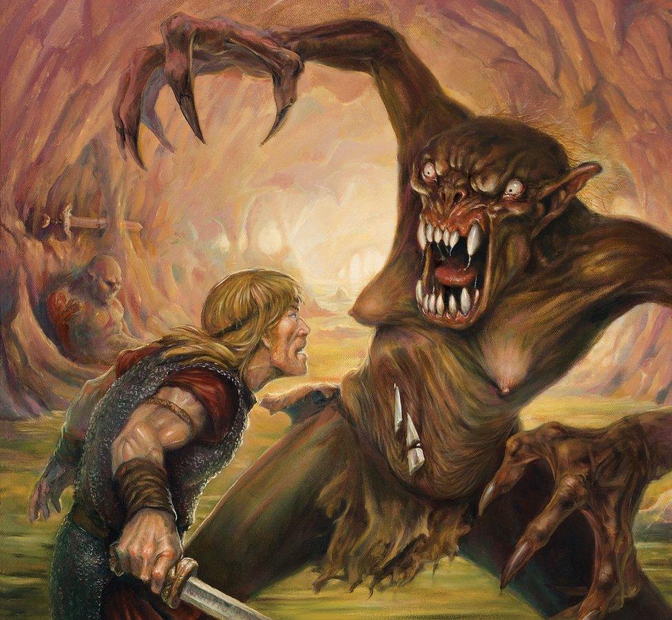 Britt Martin's illustration of Beowulf battling Grendel