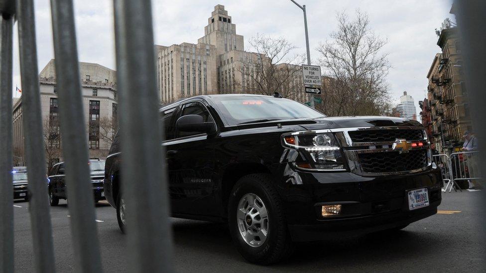 Trump's motorcade departs the courthouse