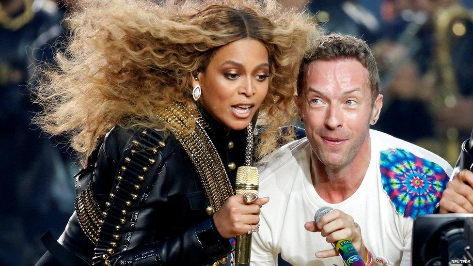 Beyonce and Chris Martin at the Super Bowl