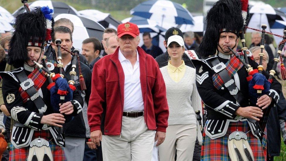 Mr Trump opens his multi-million pound Trump International Golf Links course in Aberdeenshire in 2012