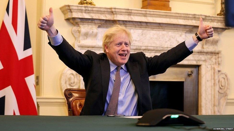 Boris Johnson celebrates in Downing Street on Christmas Eve after finalising trade deal with EU