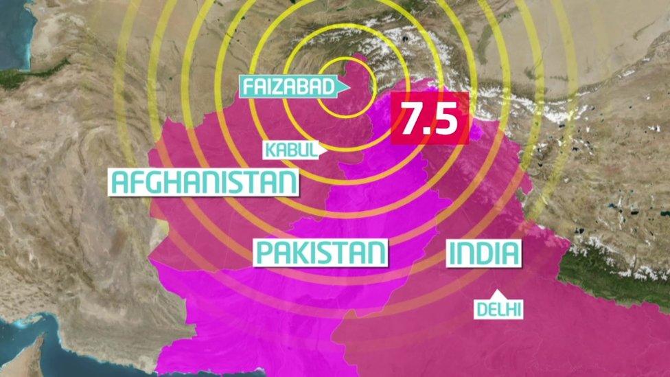 Map of areas affected by the earthquake