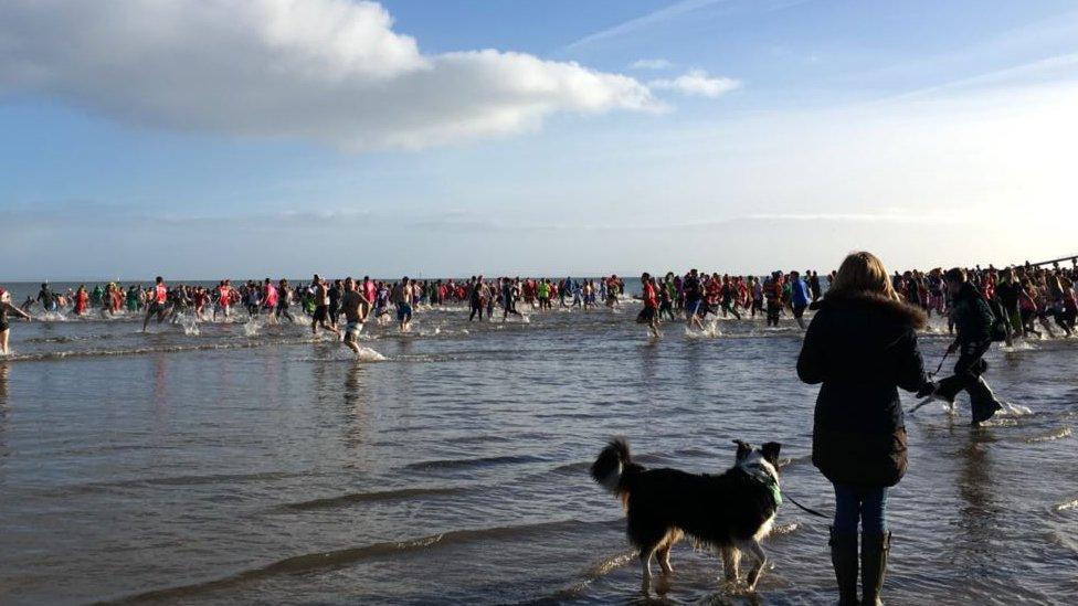 Tenby Boxing Day swimmers in the sea