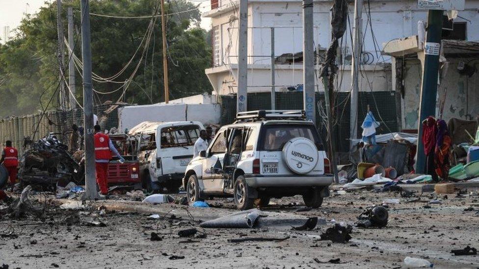 The scene of the blasts near Mogadishu's Hotel Sahafi. Photo: 9 November 2018