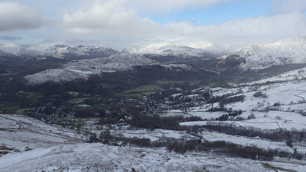 Snow covered view towards Ambleside