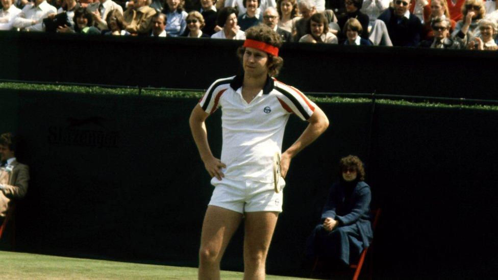 John McEnroe, seen here contesting an Umpires decision during one of his matches at the All England Wimbledon Tennis Championships in 1979