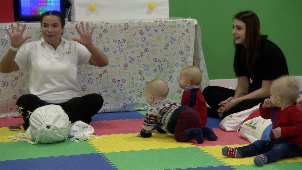 Kristy Kerry watched on by babies and parents