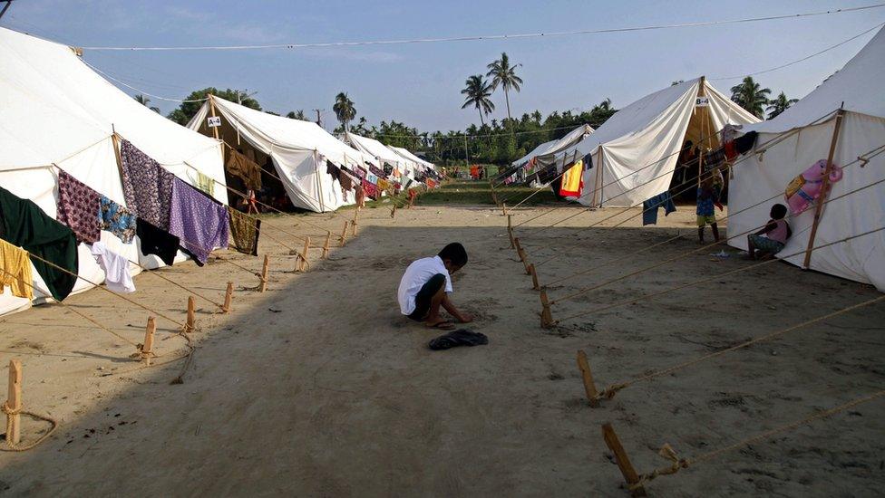 Tents on the DaNyaWaddy's football grounds, in Sittwe, Rakhine State, western Myanmar, 26 October