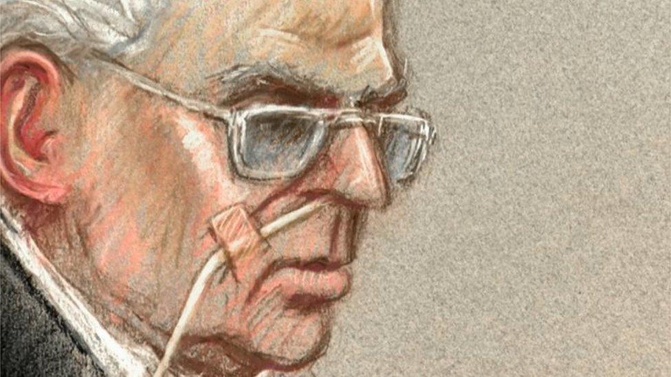 Court sketch of Brady appearing at a mental health tribunal