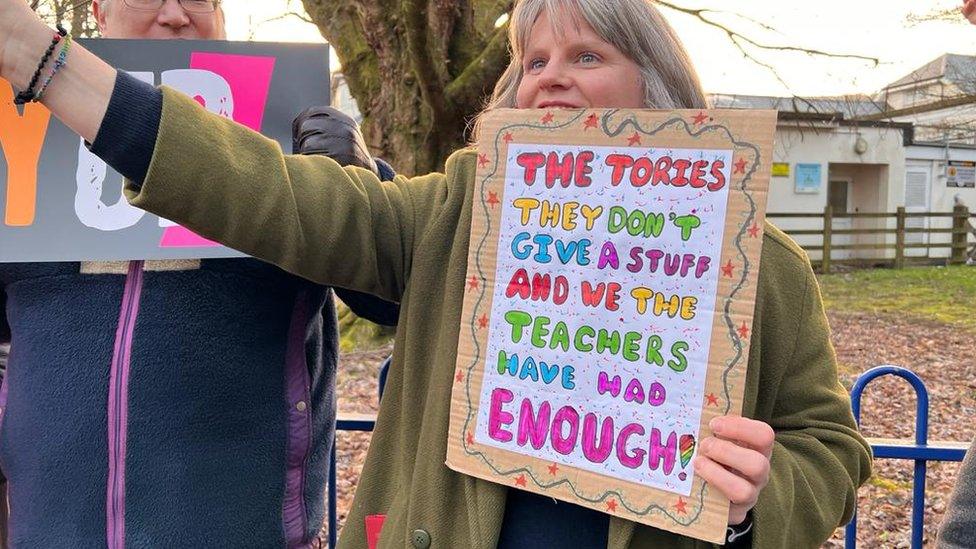 Teachers on strike at Okehampton College in Devon