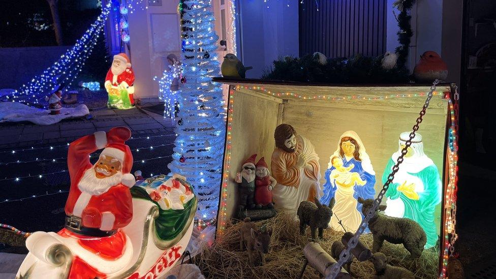 Christmas lights with nativity scene