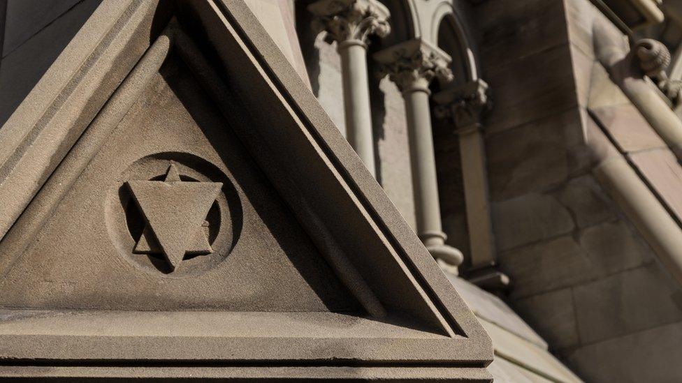 The Star of David carved in on the Albert Memorial Clock at Queen's Square in Belfast