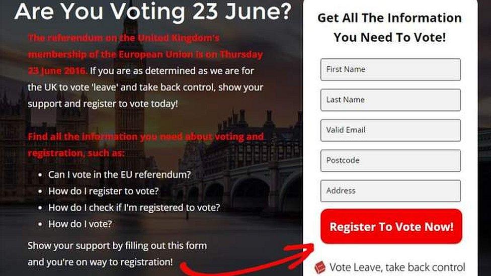 Page on Vote Leave website