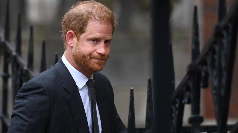 Prince Harry arrives at the High Court in London