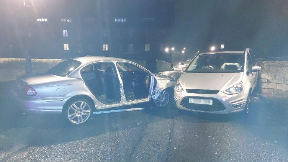 Car crash on The Old Bridge in Godmanchester