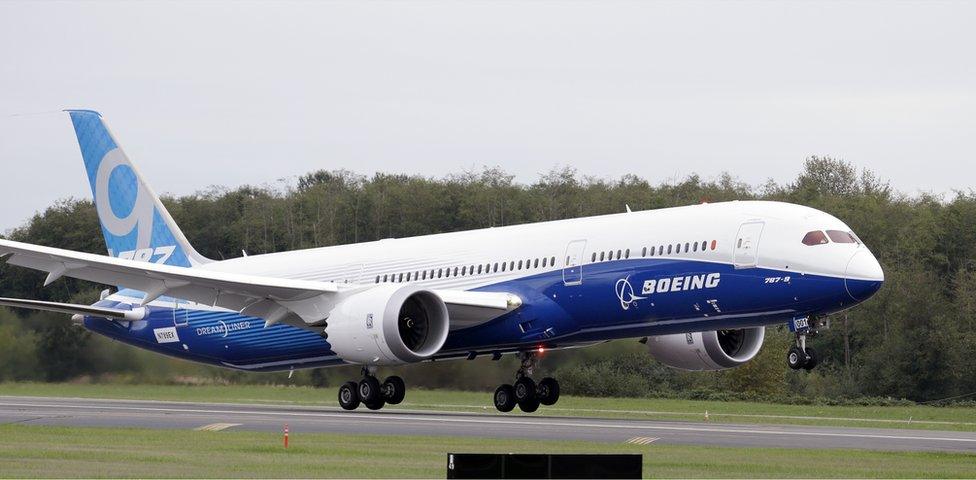 In this 17 September 2013, file photo, a Boeing 787-9 takes off at Paine Field in Everett, Washington.