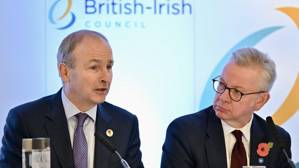 Taoiseach Micheal Martin and Michael Gove during a press conference at the 38th British-Irish Council Summit