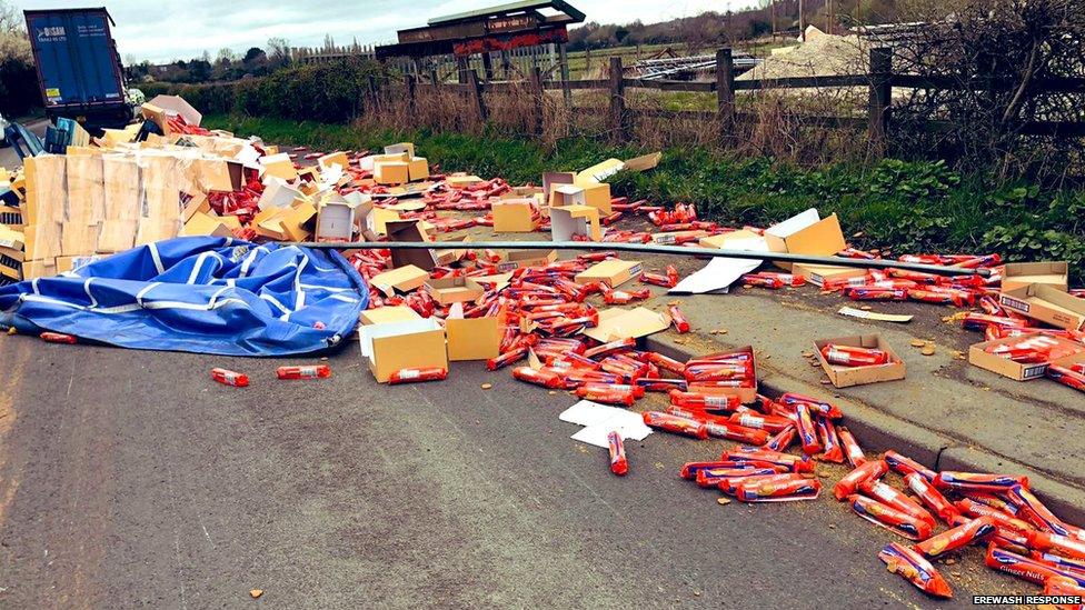 spilled biscuits from lorry