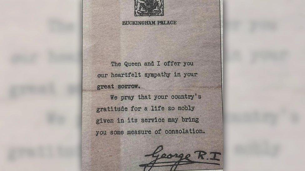 A letter of sympathy from King George VI