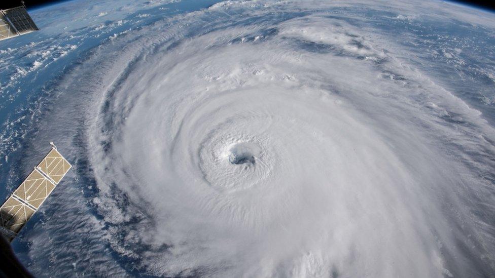 NASA handout photo of a view of Hurricane Florence shown churning in the Atlantic Ocean in a west, north-westerly direction heading for the eastern coastline of the United States