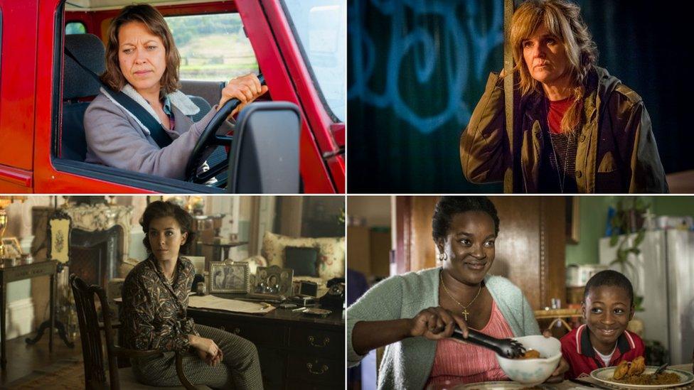 Clockwise from top left: Nicola Walker in Last Tango in Halifax; Siobhan Finneran in Happy Valley; Vanessa Kirby in The Crown, Wunmi Mosaku with Sammy Kamara in Damilola, Our Loved Boy