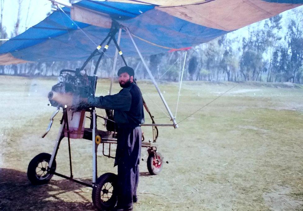 Nasim Yousufzai flies his makeshift aircraft