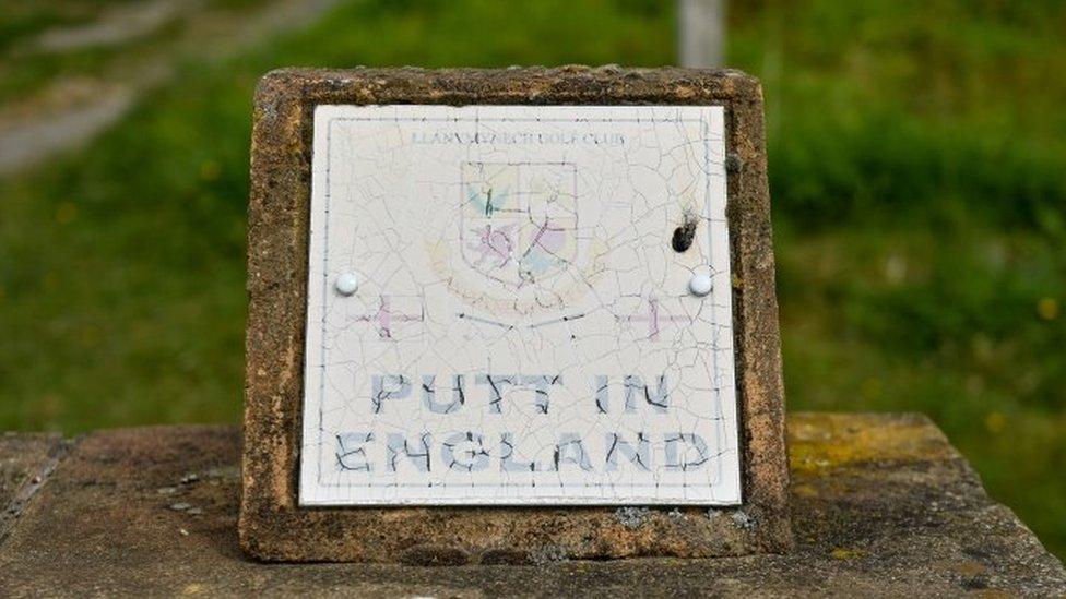 Hole 4 at Llanymynech Golf Club, Oswestry, where the player plays their first shot in Wales and putts in England. Different lockdown restrictions threw up border issues