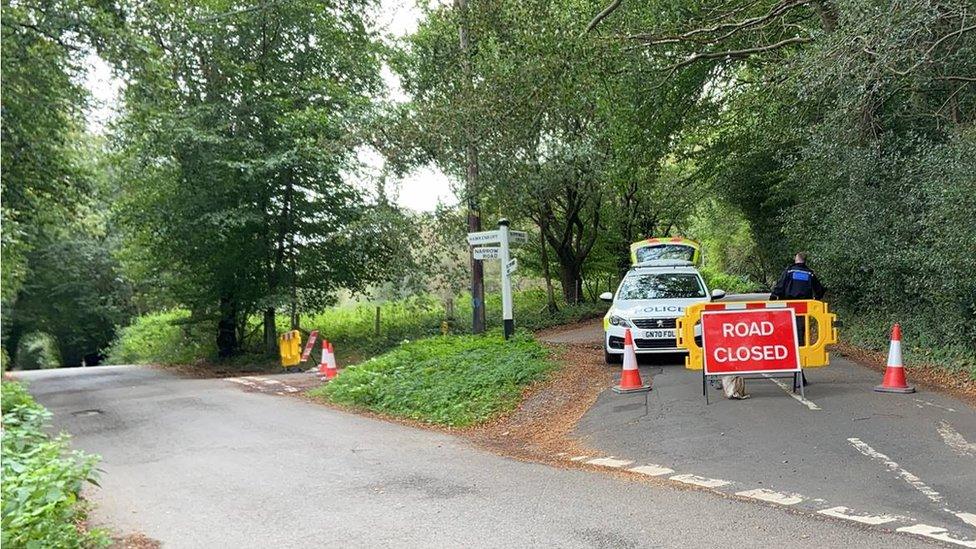 Woodland near Tunbridge Wells where a road is closed