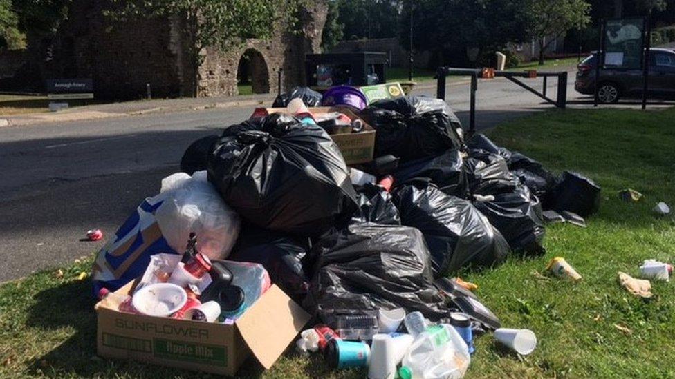 Rubbish piled up at Palace Demesne parkland in Armagh city on Thursday