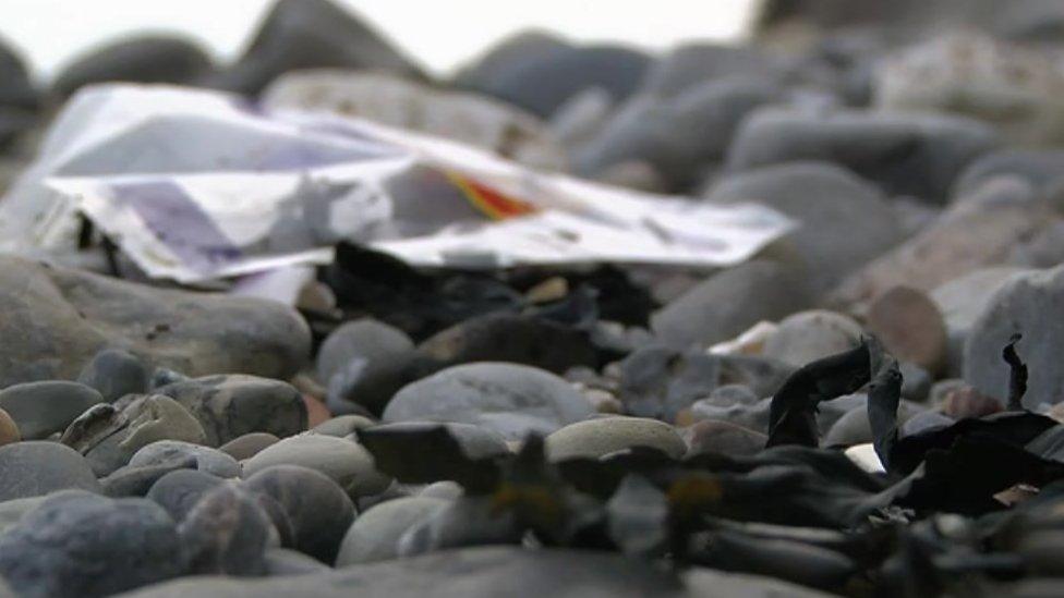 Plastic litter on a beach