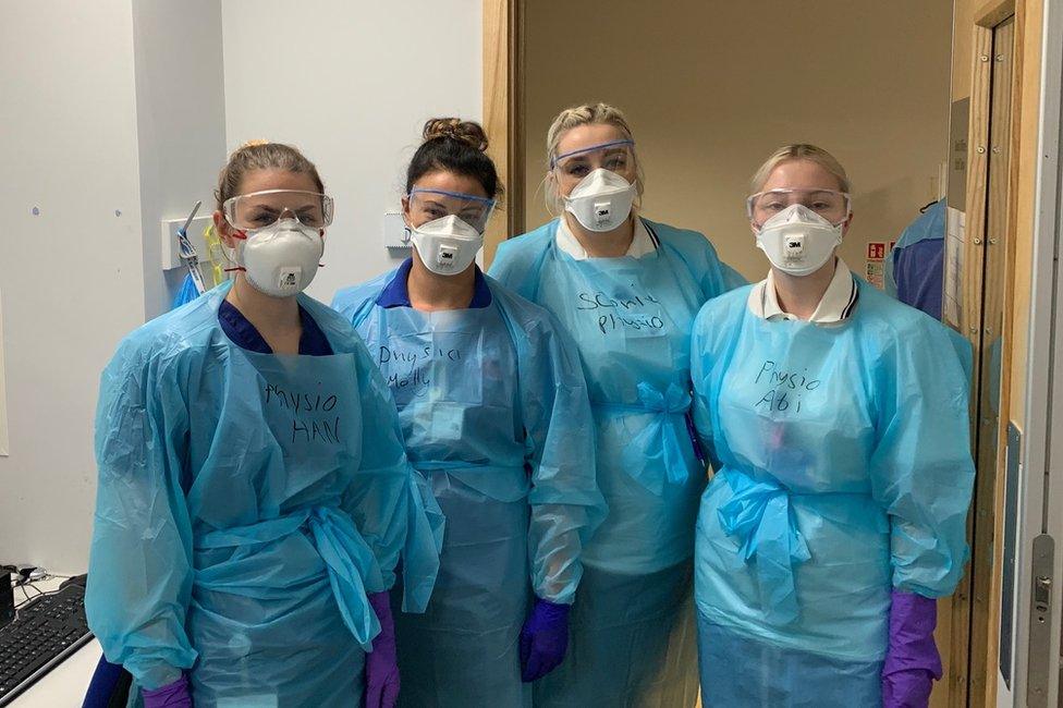 Molly, second from left, with other physios, before she got ill