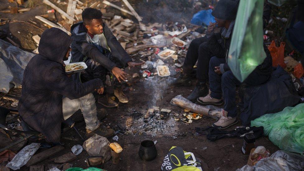 Migrants at a camp in Calais