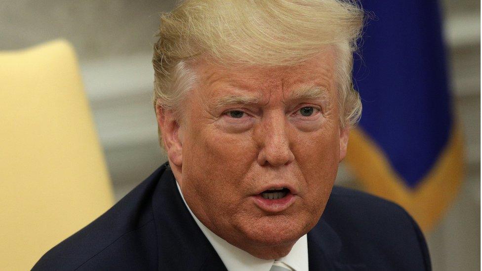 US President Donald Trump speaks to members of the press at the White House on 20 August