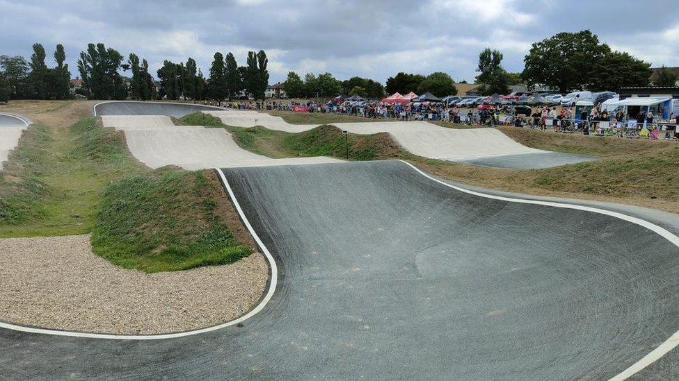 The BMX track features lots of twists and turns