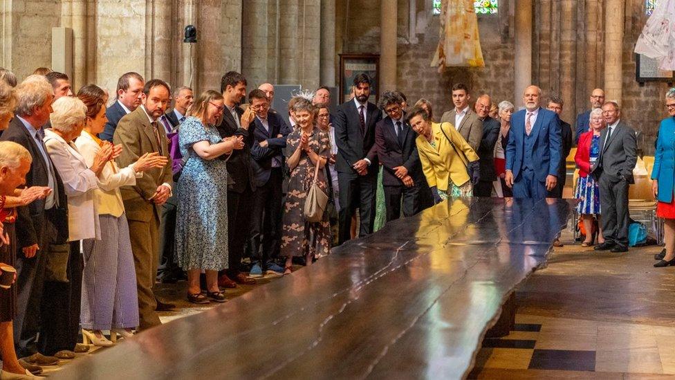 Princess Anne unveiling a table at Ely Cathedral