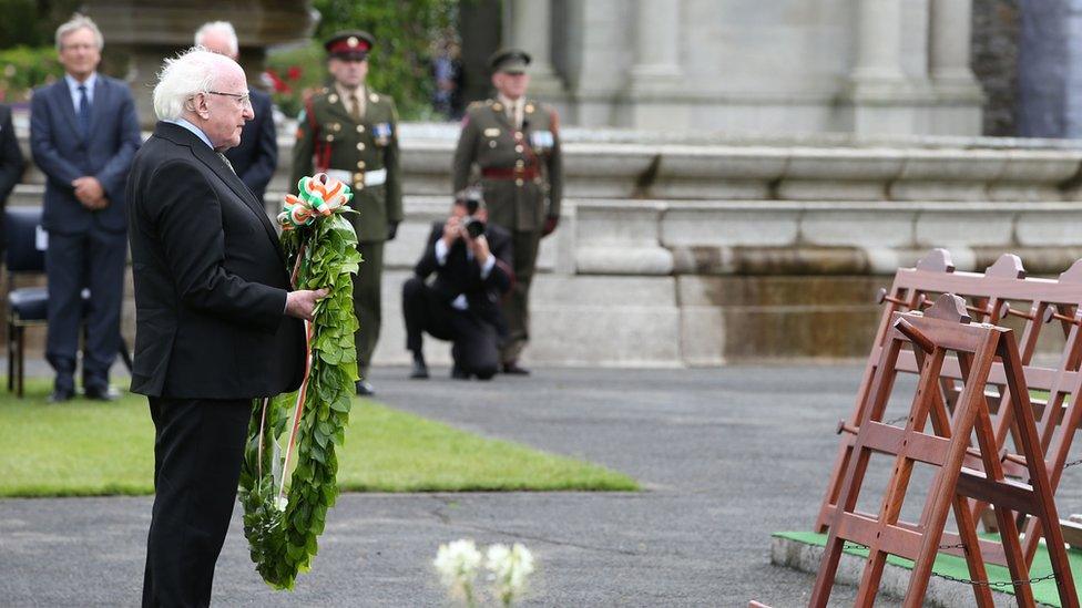 Michael D Higgins lays a wreath