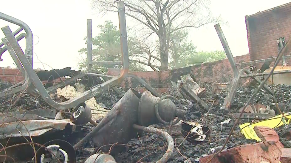 Debris after a church fire